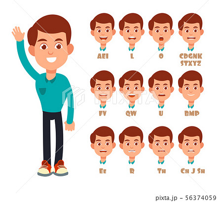 Talking lips sync animation. Cartoon vector speaking mouth and boy portrait isolated 56374059