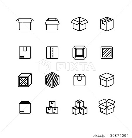Paper and wood box line icons. Shipping packing outline vector pictograms Paper and wood box line icons. Shipping packing outline vector pictograms 56374094