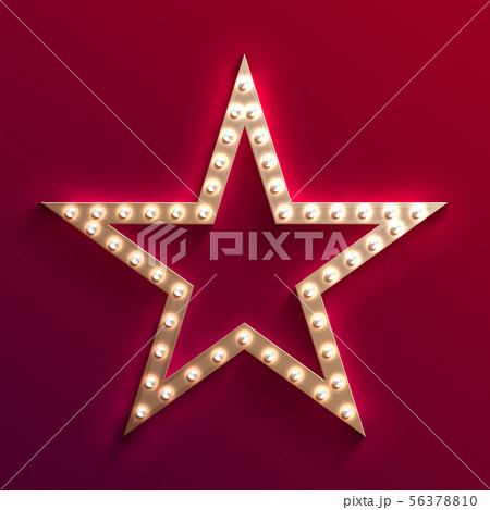 Hollywood film star with light bulb marquee. Retro gold movie frame. Casino light vector sign Hollywood film star with light bulb marquee. Retro gold movie frame. Casino light vector sign 56378810