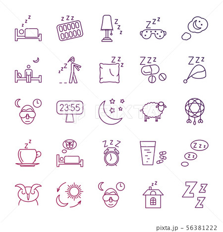 Insomnia problems and sleeping line icons set 56381222