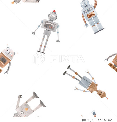 Watercolor baby pattern with robots Watercolor baby pattern with robots 56381621