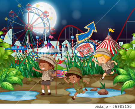 Scene background design with children at funfair Scene background design with children at funfair 56385156