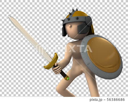 剣と盾を構える戦士のイラスト レンダリング のイラスト素材