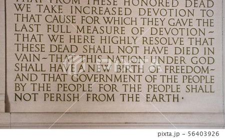 エイブラハムリンカーン ゲティスバーグ演説 人民の人民による人民のための政治 リンカーン記念堂の写真素材