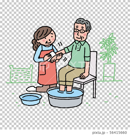 護理插圖家庭擦拭老人的身體 護理插圖家庭擦拭老人的身體 56415660