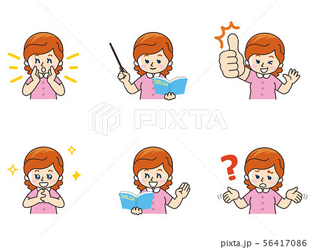 英語教師の外国人女性セットのイラスト素材