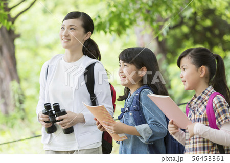 課外学習中の小学生と先生 56453361