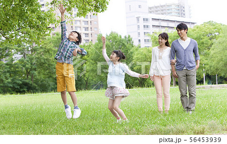 公園で遊んでいる4人家族 56453939