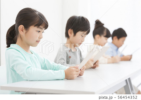 タブレットPCで勉強する小学生 56454352