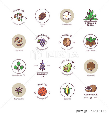 Skincare and beauty organic cosmetics oil vector line emblems and logos 56518132