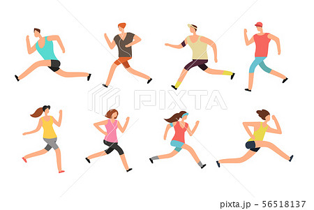 Athlete man and woman running. Energetic people runners in sportswear vector set 56518137