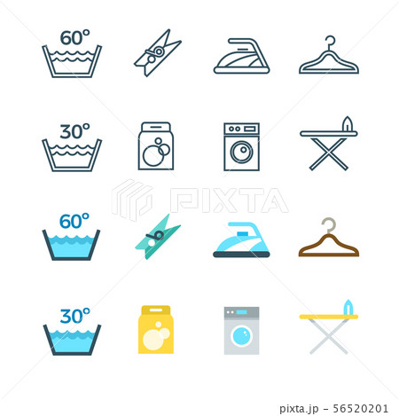Housework and laundry washing line and flat icons 56520201