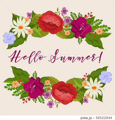 Hello summer background with cartoon flowers 56522044