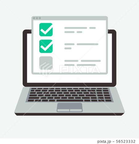 Online checklist on laptop display. Success quiz and exam testing vector concept 56523332
