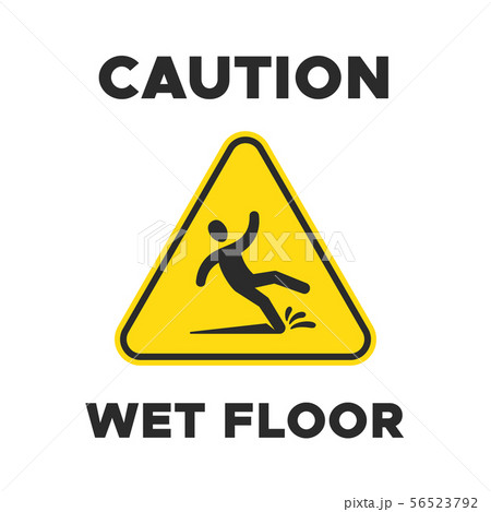 Wet floor yellow sign with falling person pictogram. Man slipping vector caution icon Wet floor yellow sign with falling person pictogram. Man slipping vector caution icon 56523792