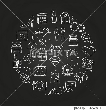 Chalk drawn wedding icons Chalk drawn wedding icons 56528319