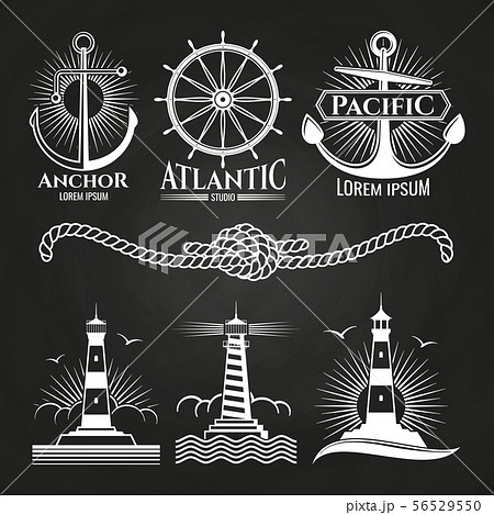 Vintage marine nautical logos and emblems with lighthouses anchors rope Vintage marine nautical logos and emblems with lighthouses anchors rope 56529550