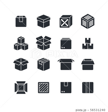 Open and closed box black silhouette icons isolated. Package vector symbols 56531240