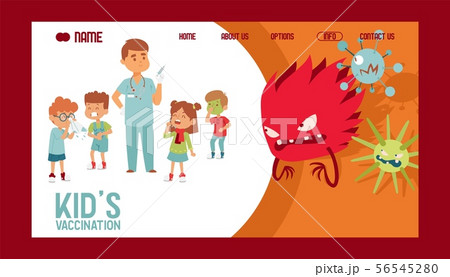 Kids vaccination banner website design. Sick children attacked by microbes vector illustration Kids vaccination banner website design. Sick children attacked by microbes vector illustration 56545280