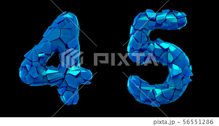 Number set 4, 5 made of 3d render plastic shards blue color. 56551286