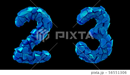 Number set 2, 3 made of 3d render plastic shards blue color. 56551306