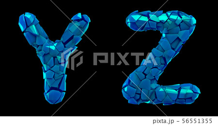 Letter set Y, Z made of 3d render plastic shards blue color. Letter set Y, Z made of 3d render plastic shards blue color. 56551355