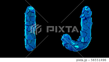 Letter set I, J made of 3d render plastic shards blue color. Letter set I, J made of 3d render plastic shards blue color. 56551496