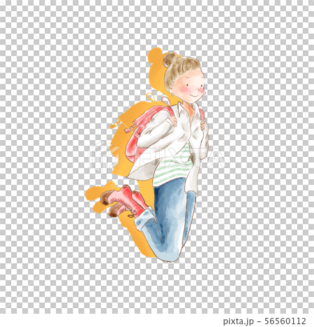 バックパックを背負ってジャンプする女性 バックパックを背負ってジャンプする女性 56560112