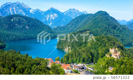 Alpine landscape with Hohenschwangau Castle, Alpine landscape with Hohenschwangau Castle, 56571322