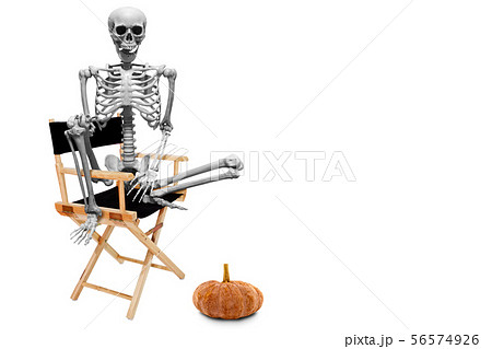Fake human skeleton sitting on director chair Fake human skeleton sitting on director chair 56574926