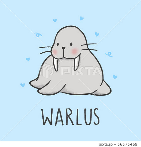 Cute Walrus cartoon hand drawn style 56575469