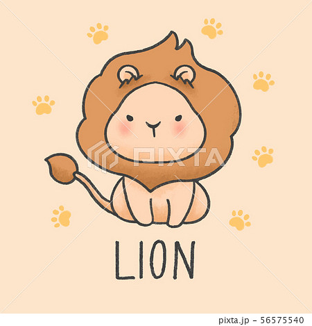 Cute lion cartoon hand drawn style - Stock Illustration [56575540] - PIXTA