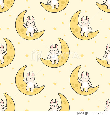 Cute rabbit sitting on the moon Seamless Pattern 56577580