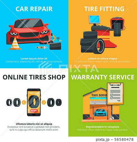 Concept illustrations of auto tire service. Garage for mechanics. Automobile shop 56580478