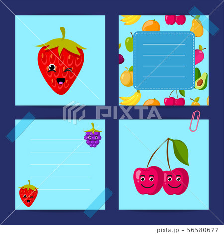Vector flat cute raspberry, cherry, blackberry fruits with face templates set Vector flat cute raspberry, cherry, blackberry fruits with face templates set 56580677