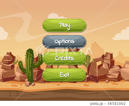 Vector cartoon style wavy enabled and disabled buttons with text for game design on orange rocks Vector cartoon style wavy enabled and disabled buttons with text for game design on orange rocks 56581002