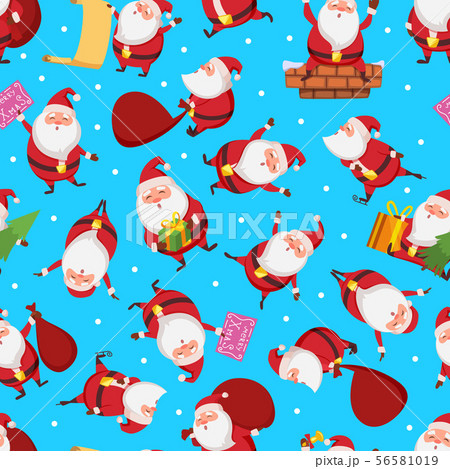 Christmas seamless pattern with santa in different action poses 56581019