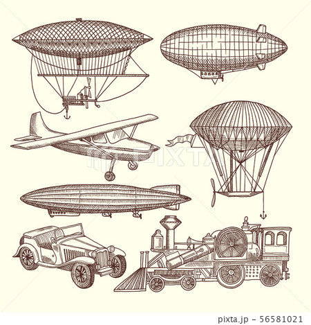 Illustrations set of machines in steampunk style Illustrations set of machines in steampunk style 56581021