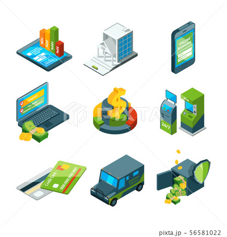 Digital banking. Online bank transaction. Digital operation. Isometric business icon set 56581022