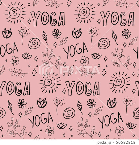 Hand drawn doodle yoga elements seamless pattern. 56582818