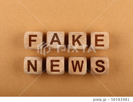 Wooden cubes with FAKE NEWS words over brown 56583981
