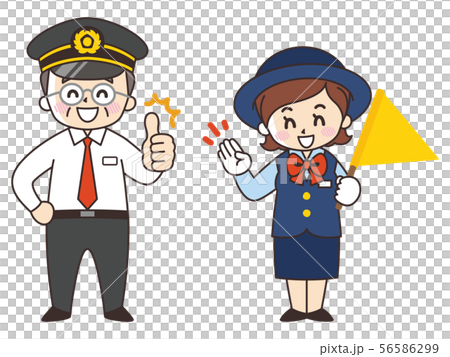 運転手の中年男性とバスガイドの女性のイラスト素材