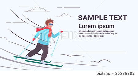 fat obese skier man sliding down overweight guy skiing winter activity weight loss concept flat 56586885