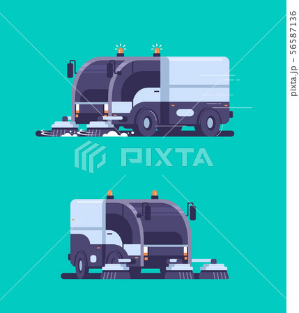 set street sweeper truck industrial vehicle cleaning machine urban road service concept flat 56587136