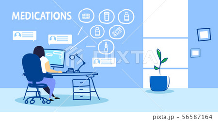 girl buying medications online woman sitting at workplace with computer pharmacy healthcare e girl buying medications online woman sitting at workplace with computer pharmacy healthcare e 56587164