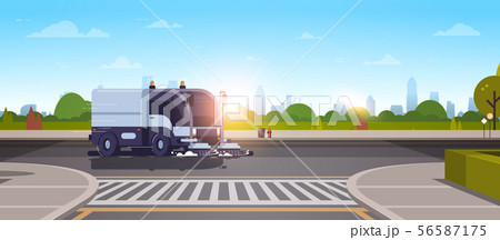 Modern City Street Sweeper Truck Washing のイラスト素材
