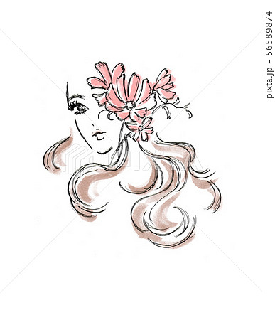 美女 人物 美人 女性 女 若い 綺麗 綺麗な きれいな 花 イメージ 顔 振り向く 秋桜のイラスト素材