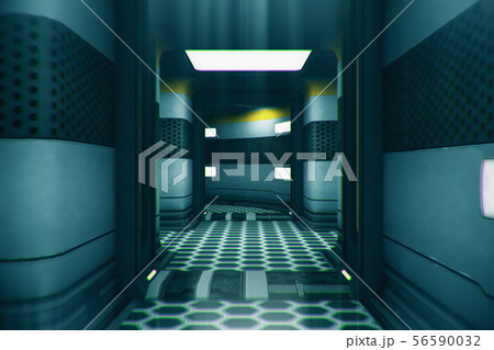 Science Fiction Space Station Corridor 3D Illustra 56590032