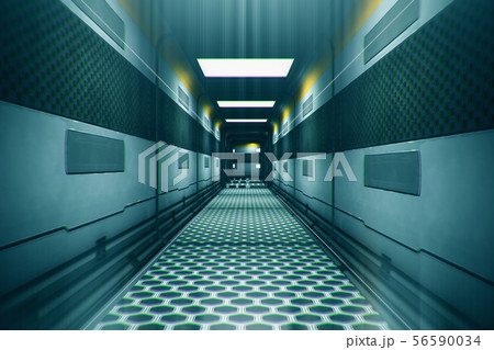 Science Fiction Space Station Corridor 3D Illustra 56590034