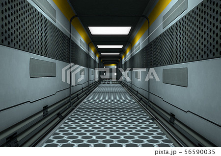 Science Fiction Space Station Corridor 3D Illustra 56590035